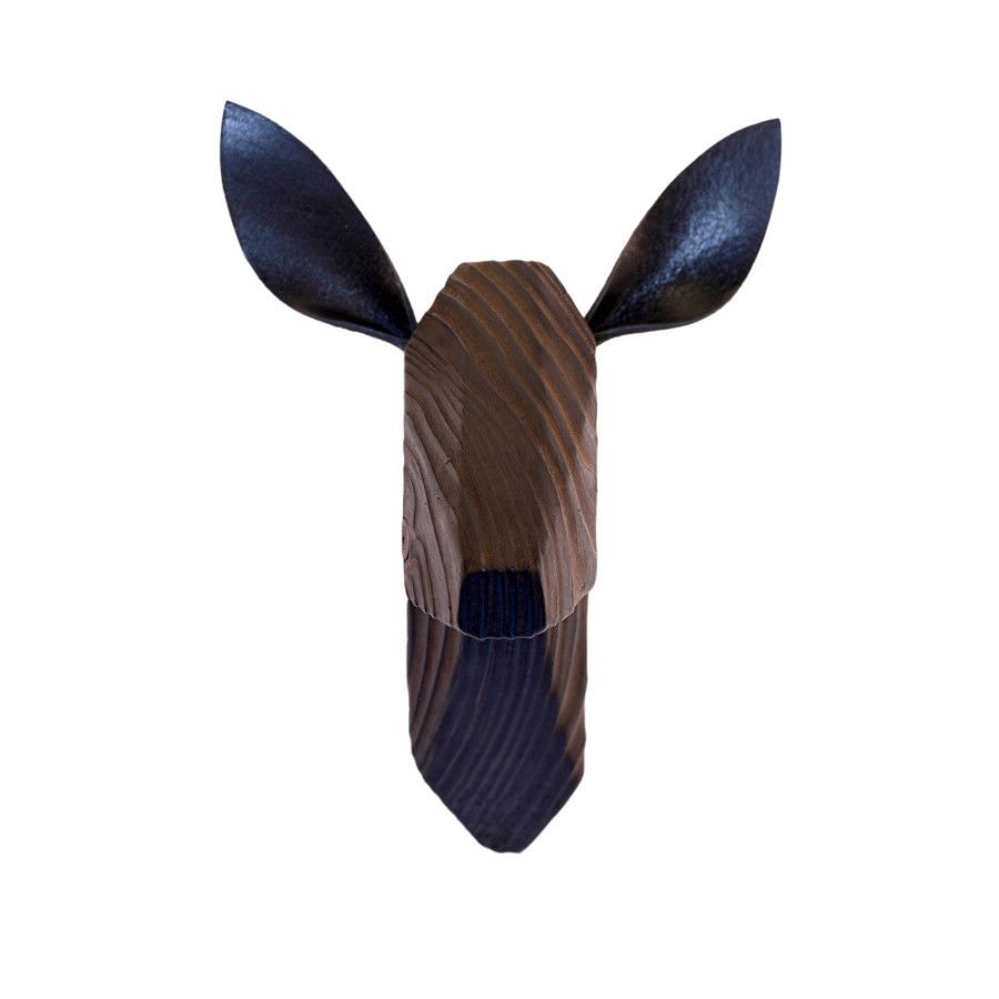 Wooden Deer Head - Ancient - Black Ears