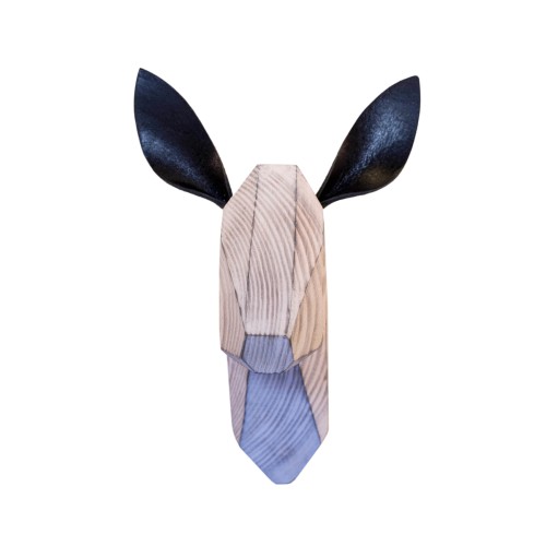 Wooden Deer Head - White Washed - Black Ears